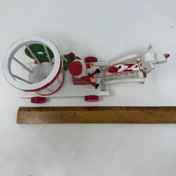 Vintage Wooden Santa Sleigh Reindeer Figurine Red White Holiday Christmas Kitsch - Picture 5 of 9